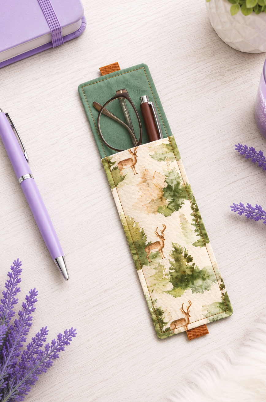 Handsewn Deer and Trees Fabric   Bookmark with Accessory Pocket 3