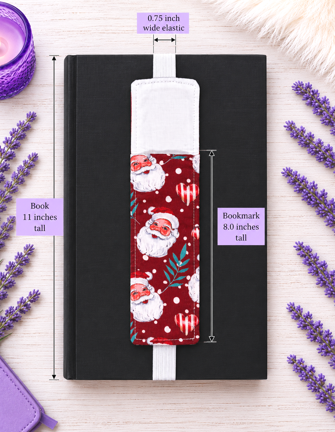 Handsewn Santas Fabric  Bookmark with Accessory Pocket