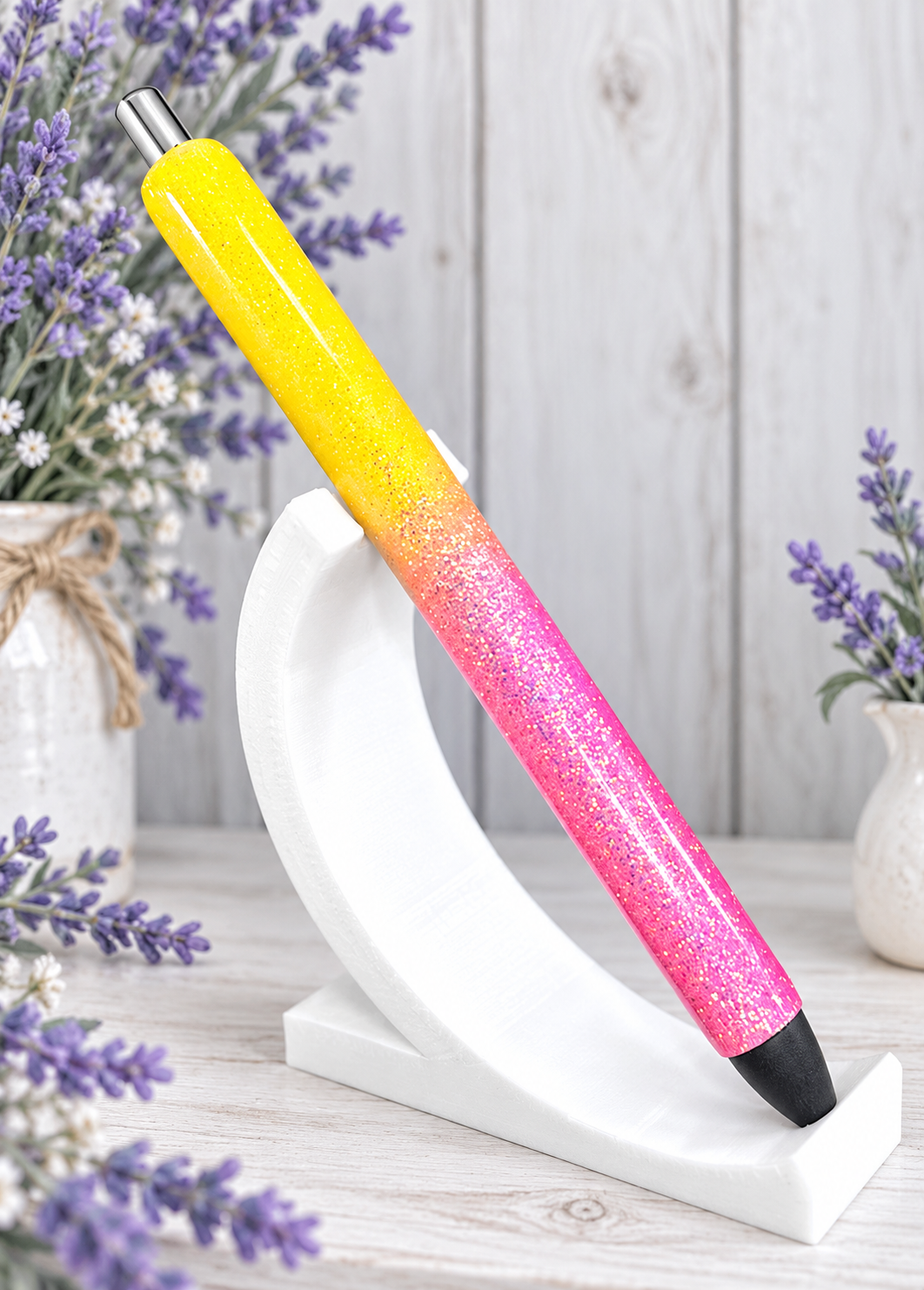 Handmade Yellow and Pink ombre glitter pen with free refill