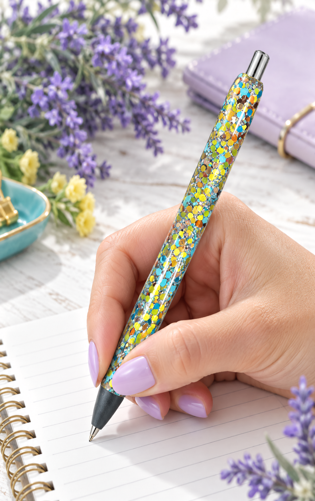 Handmade Turquoise and Gold mix glitter pen with free refill