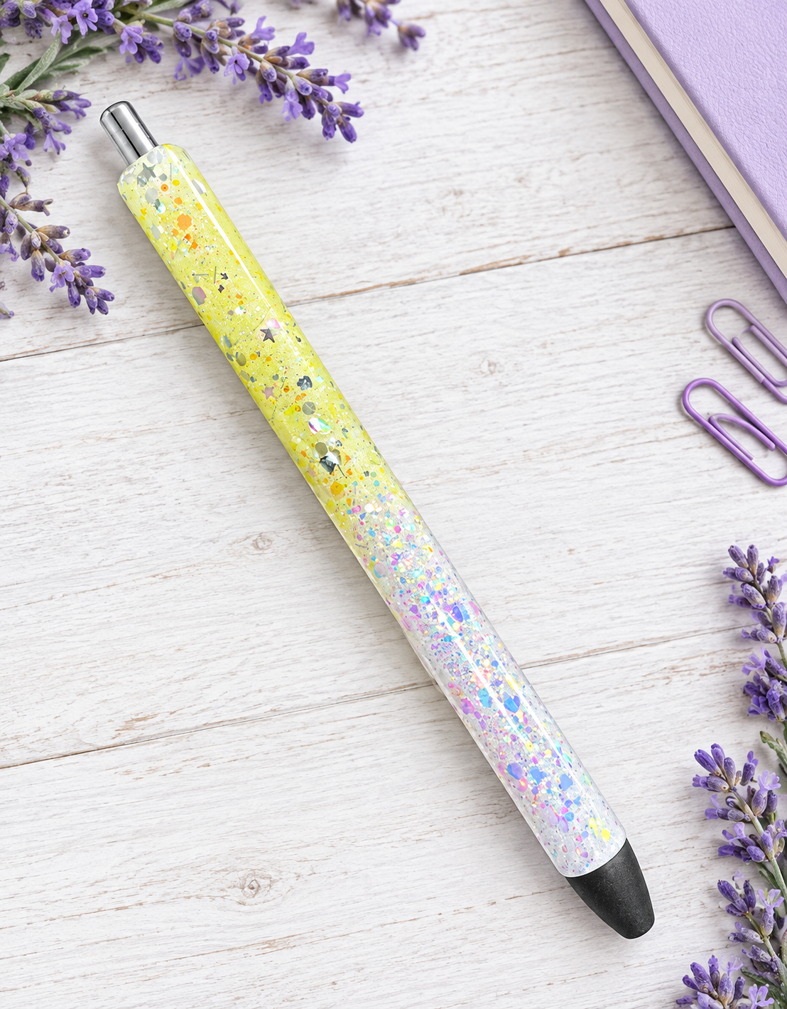 Handmade Yellow and Opal White ombre glitter pen with free refill
