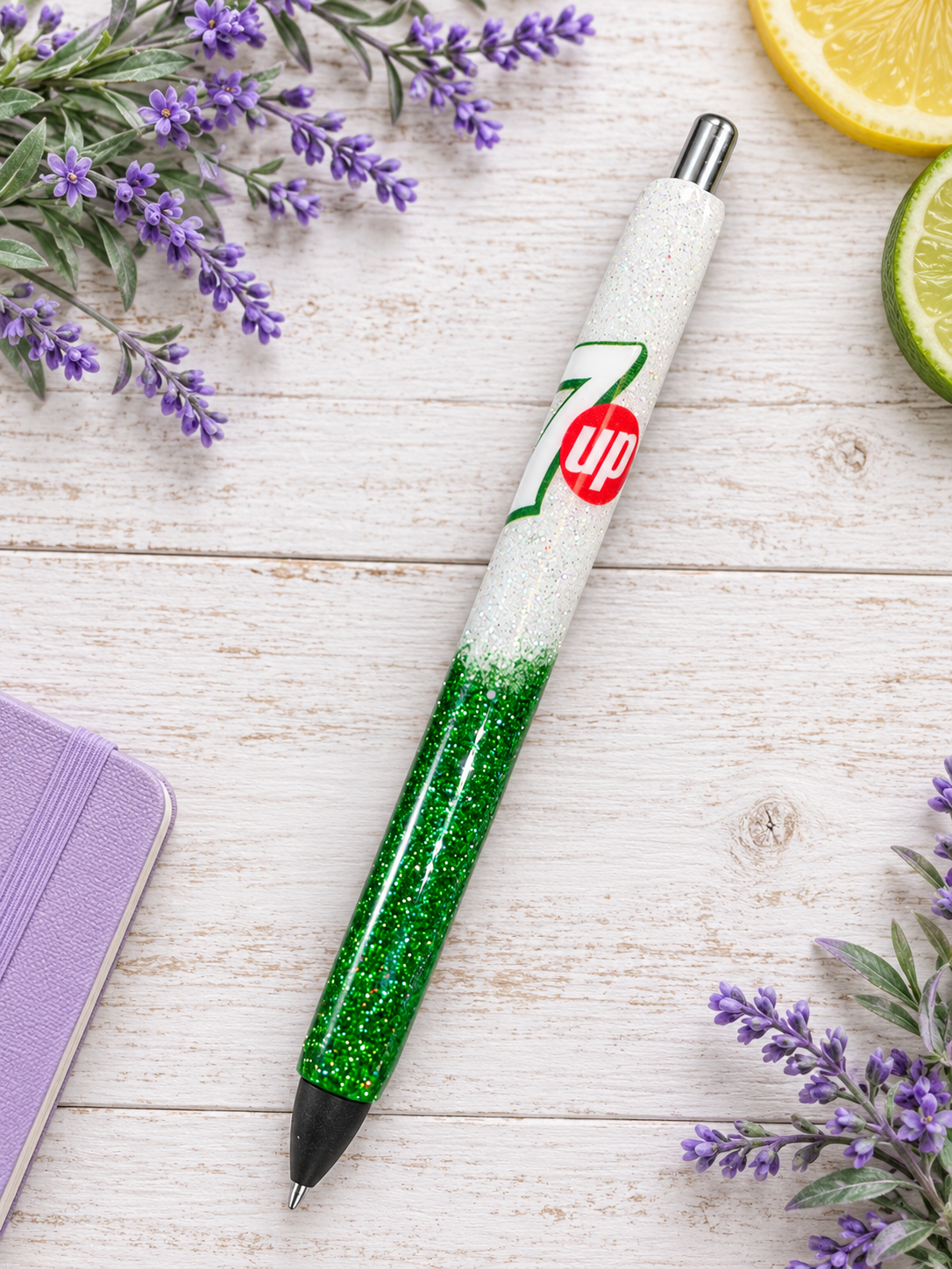 Handmade 7Up glitter pen with free refill