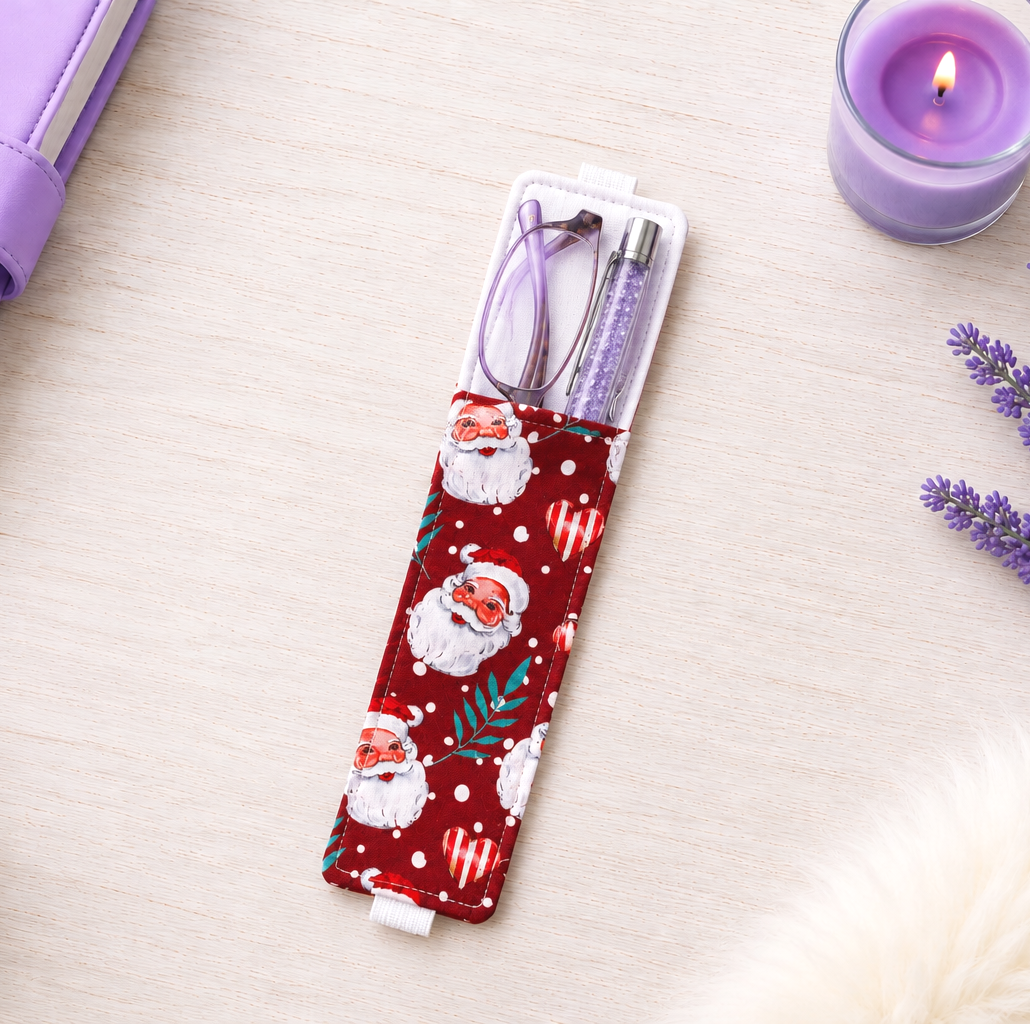 Handsewn Santas Fabric  Bookmark with Accessory Pocket