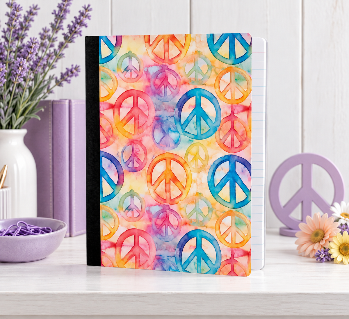 Decorative Vinyl Covered Composition Notebook Peace Signs