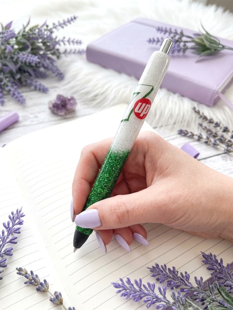 Handmade 7Up glitter pen with free refill
