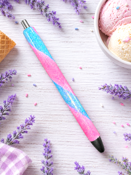 Handmade Pink and Blue Swirl ombre glitter pen with free refill