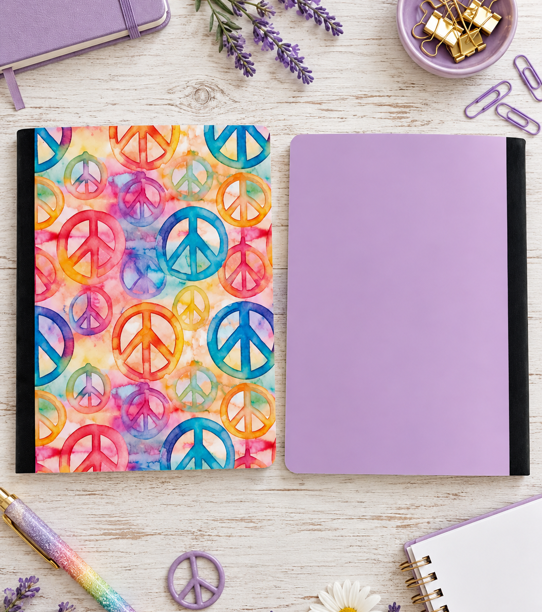 Decorative Vinyl Covered Composition Notebook Peace Signs