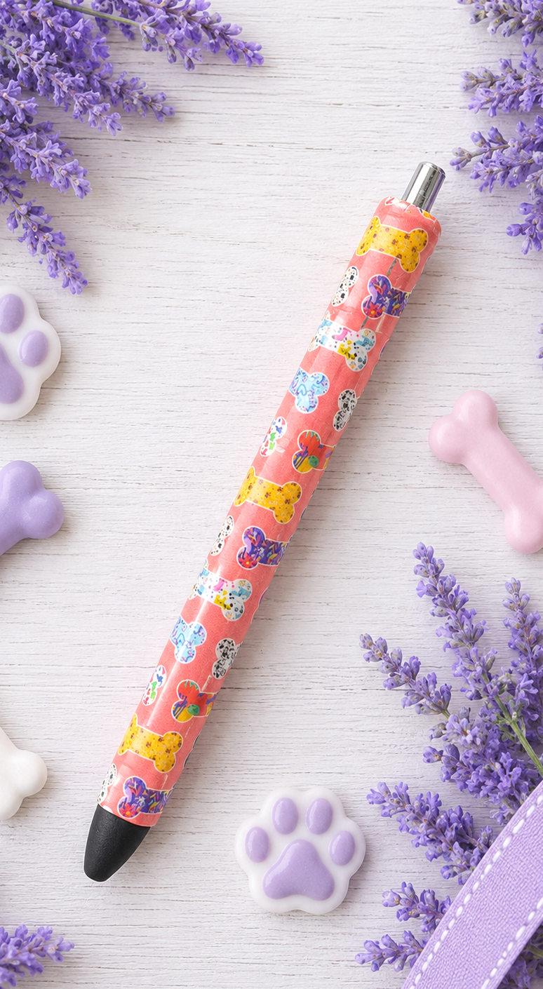 Handmade Dog Bones vinyl wrap glitter pen with free refill