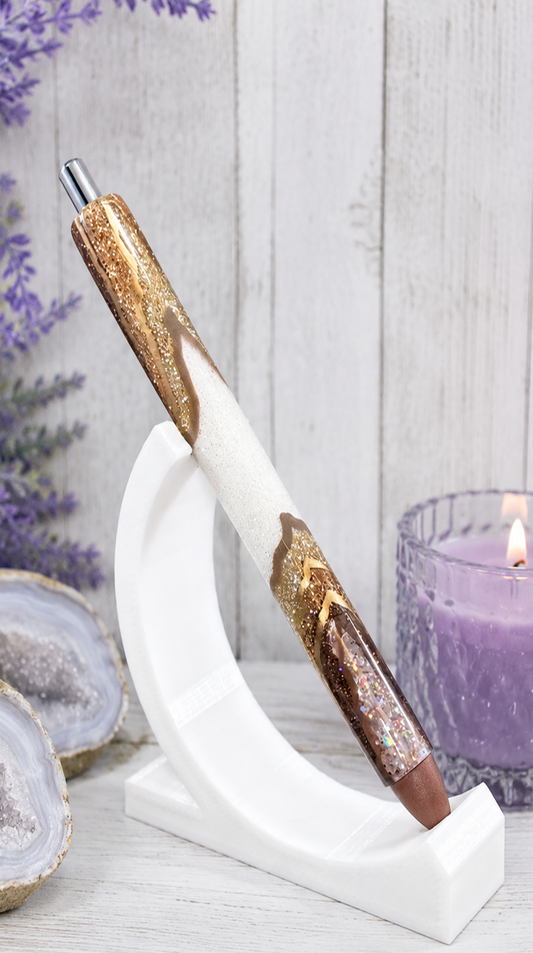 Handmade Brown and Gold Geode design glitter pen with free refill
