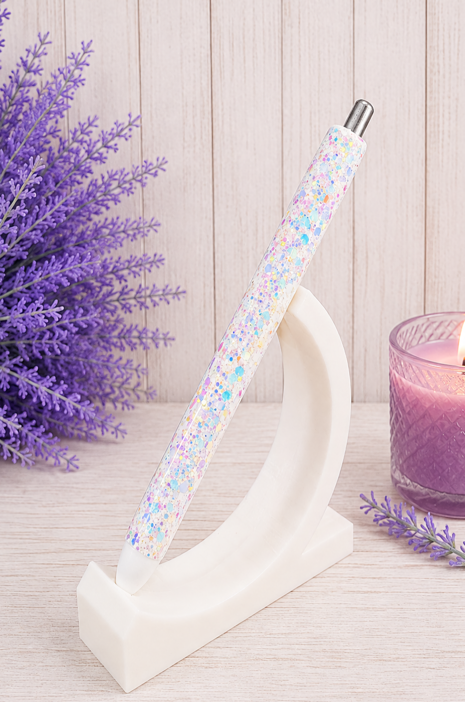 Handmade White Color Shift chunky glitter pen with free refill