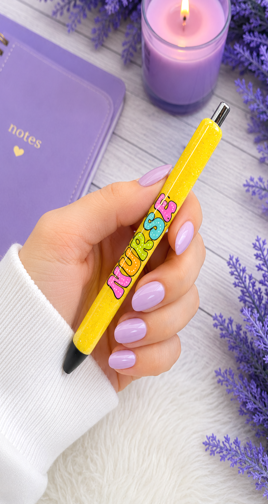 Handmade Nurse on yellow glitter pen with free refill