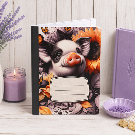 Decorative Vinyl Covered Composition Notebook Cute Pig