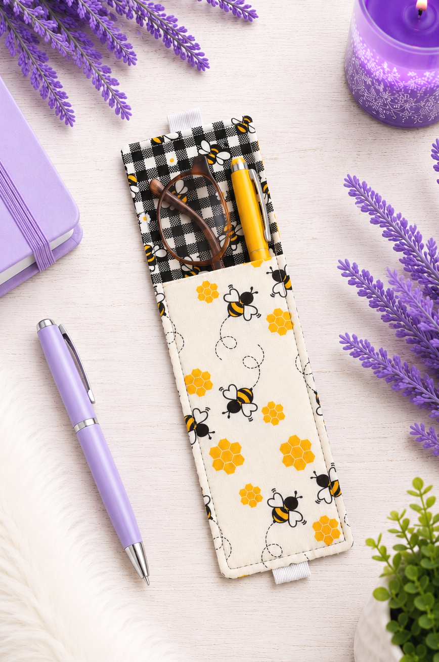 Handsewn Bumble Bees Fabric Bookmark with Accessory Pocket 3