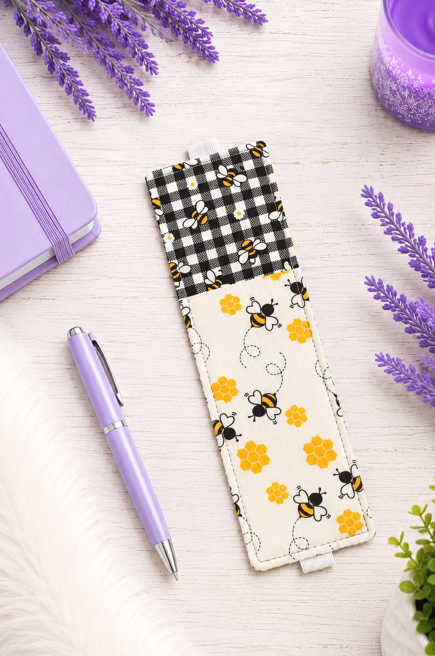 Handsewn Bumble Bees Fabric Bookmark with Accessory Pocket 3