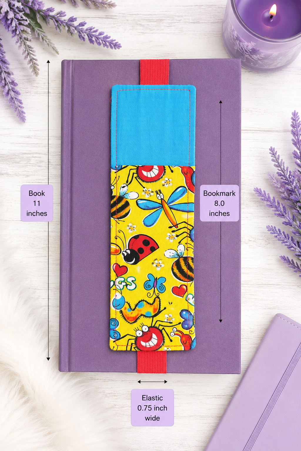 Handsewn Fun Bugs Fabric Bookmark with Accessory Pocket