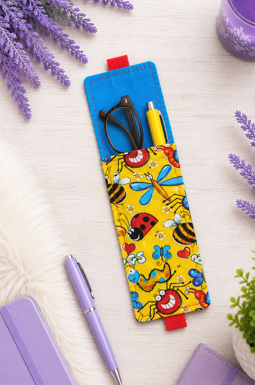 Handsewn Fun Bugs Fabric Bookmark with Accessory Pocket