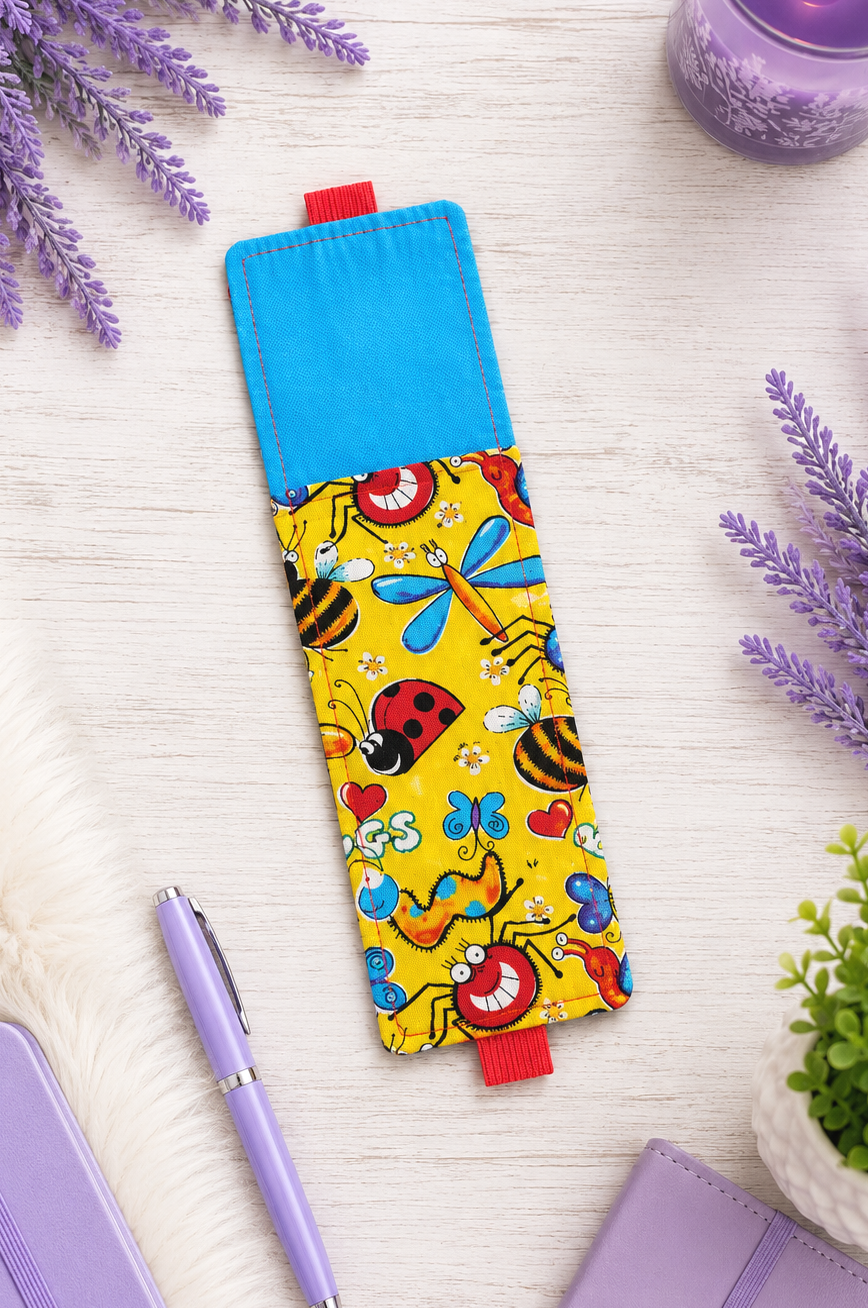 Handsewn Fun Bugs Fabric Bookmark with Accessory Pocket