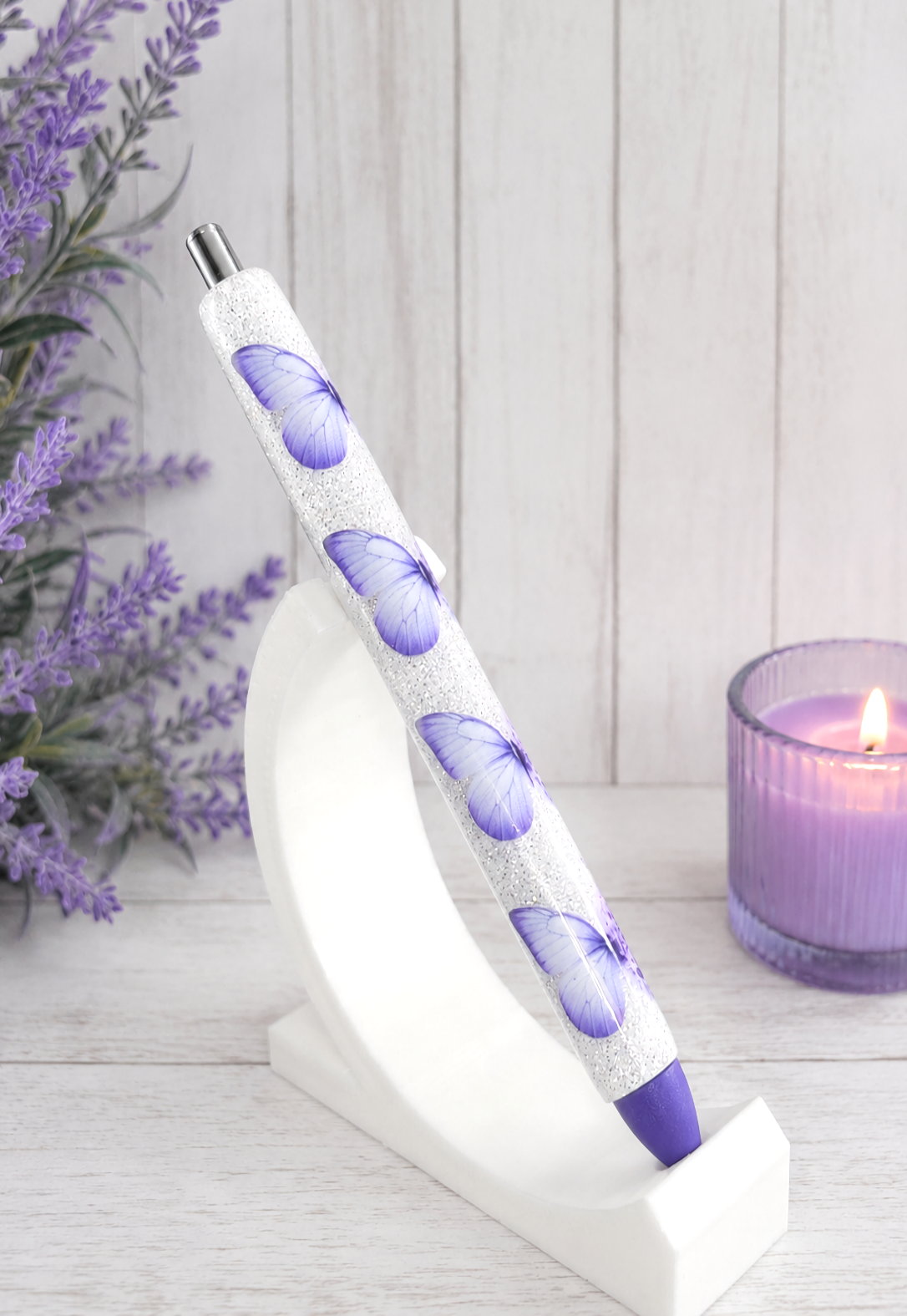 Handmade Purple Butterflies glitter pen with free refill