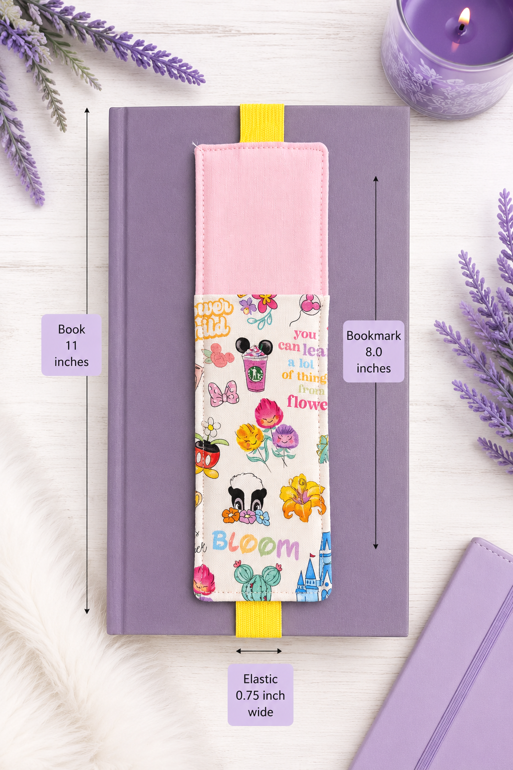 Handsewn Mickey Garden Fabric Bookmark with Accessory Pocket
