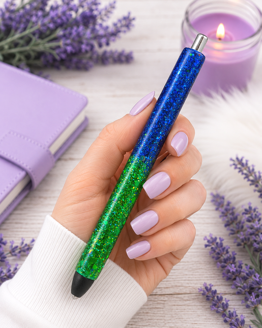 Handmade Blue and Green Chunky Ombre glitter pen with free refill