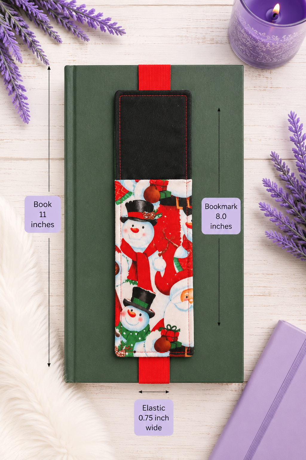 Handsewn Christmas Fabric Bookmark with Accessory Pocket
