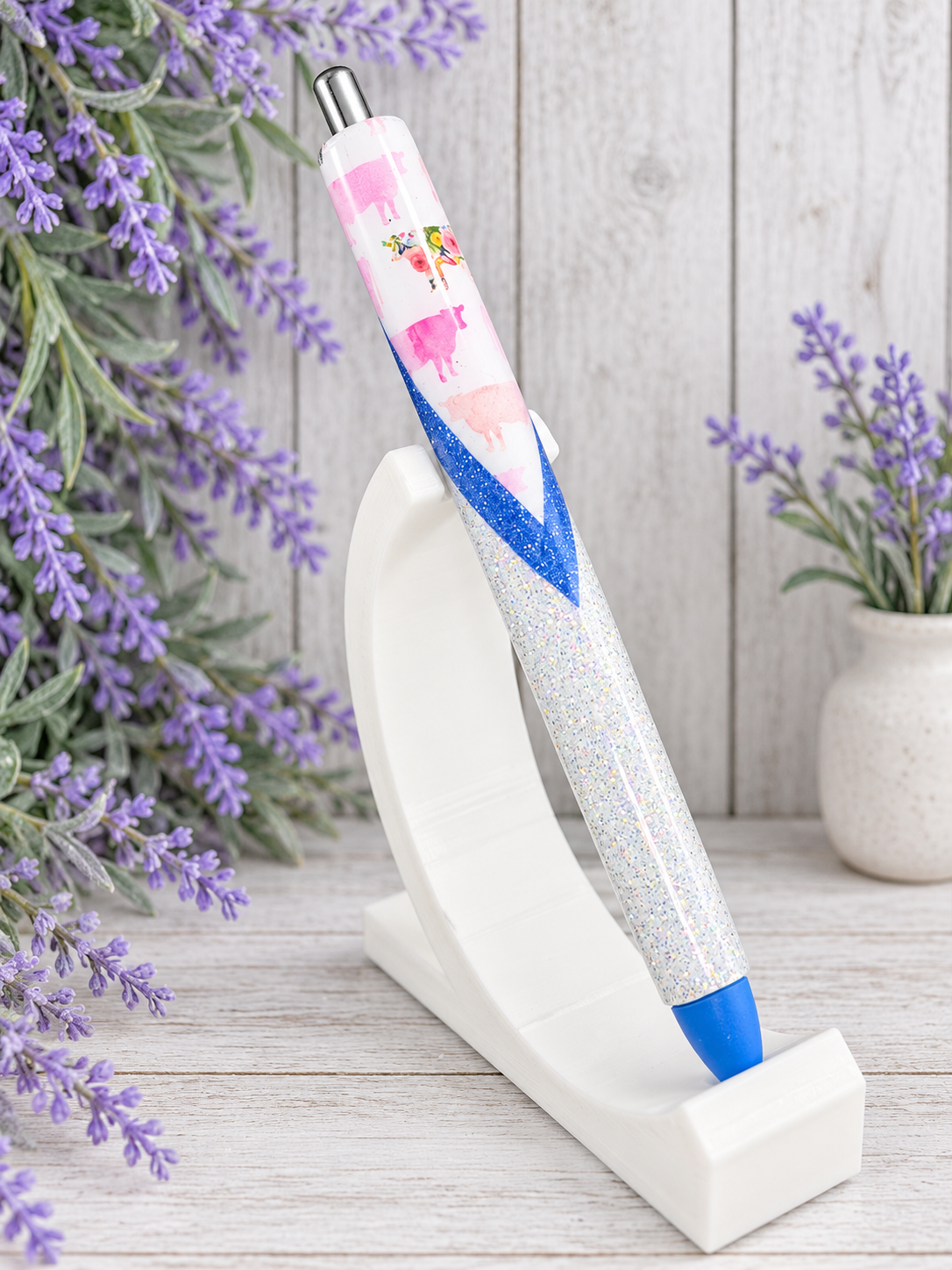 Handmade Pretty Pink Cows glitter pen with free refill 3