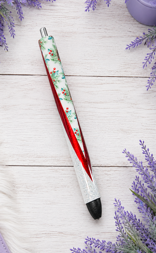 Handmade Winter Christmas Holly glitter pen with free refill