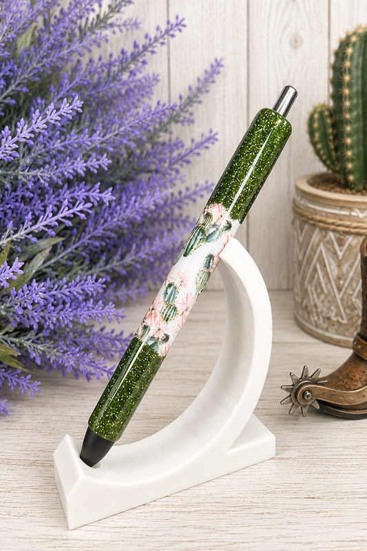 Handmade Watercolor cactus with dark olive green glitter pen with free refill