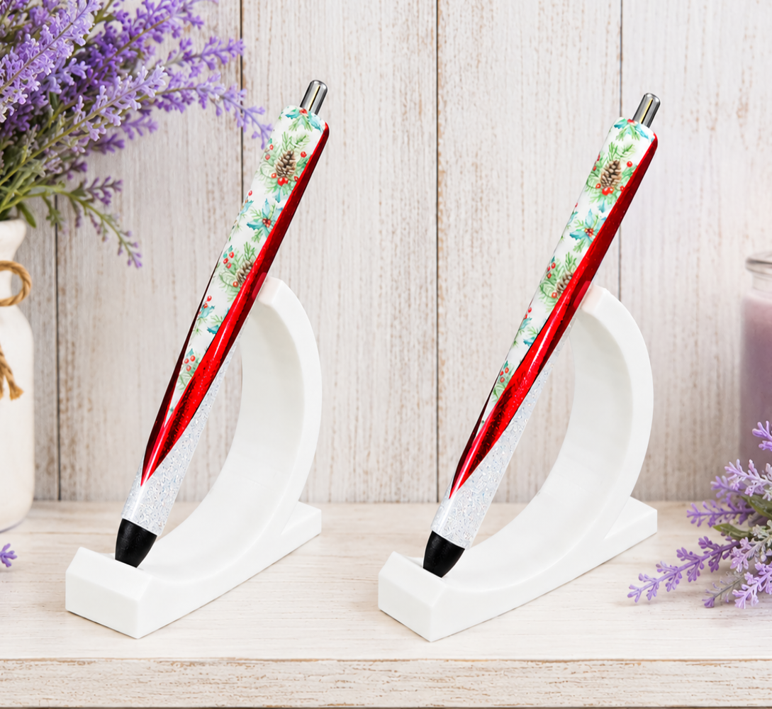 Handmade Winter Christmas Holly glitter pen with free refill