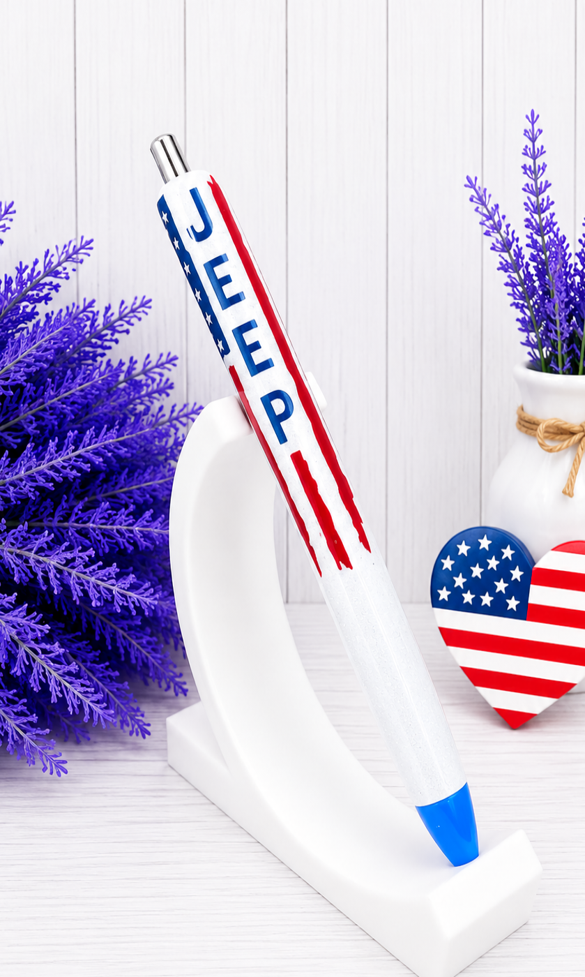 Handmade Patriotic Flag Jeep glitter pen with free refill
