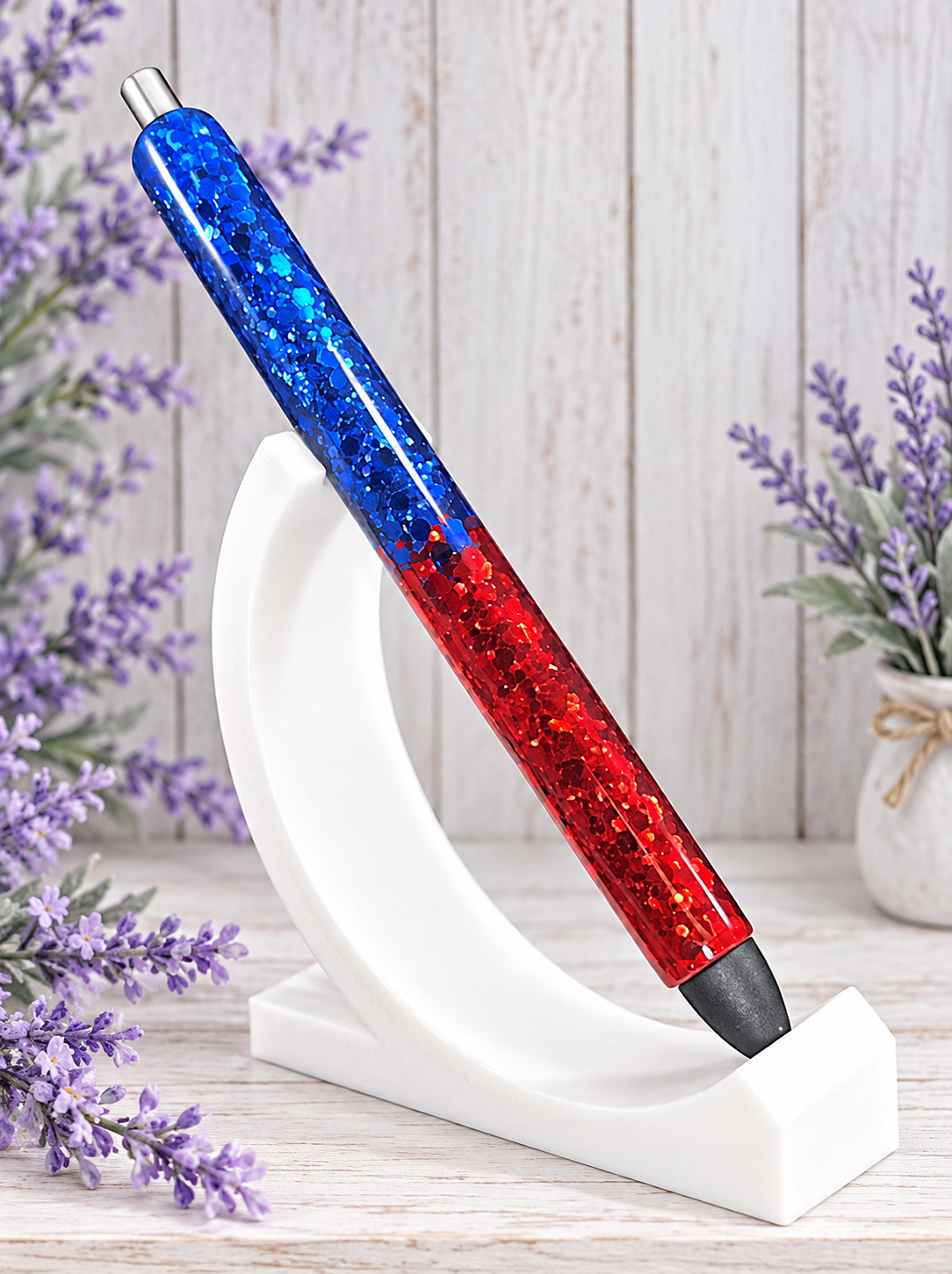 Handmade Red and Blue ombre glitter pen with free refill
