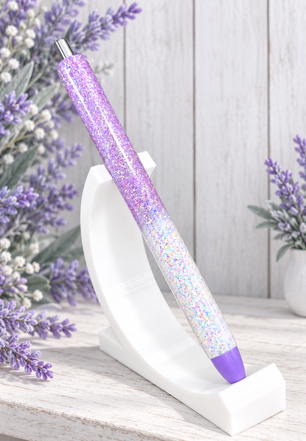 Handmade Orchid and Holographic WHite Ombre glitter pen with free refill