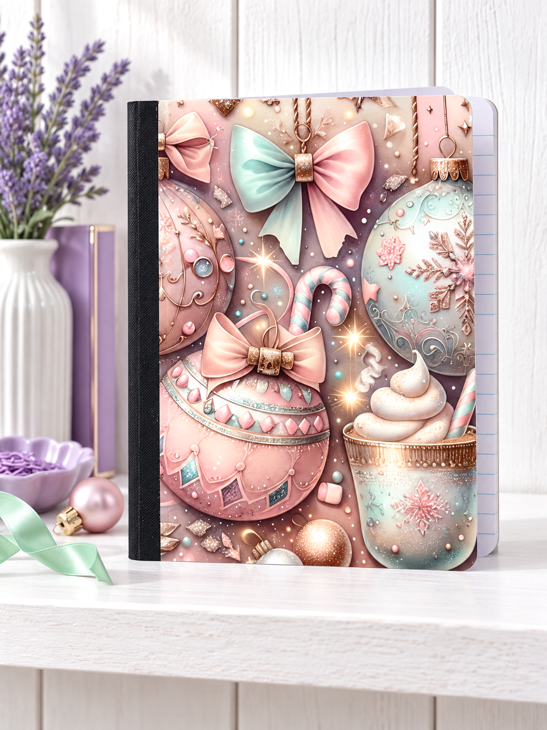 Decorative Vinyl Covered Composition Notebook Pink and Blue Ornaments
