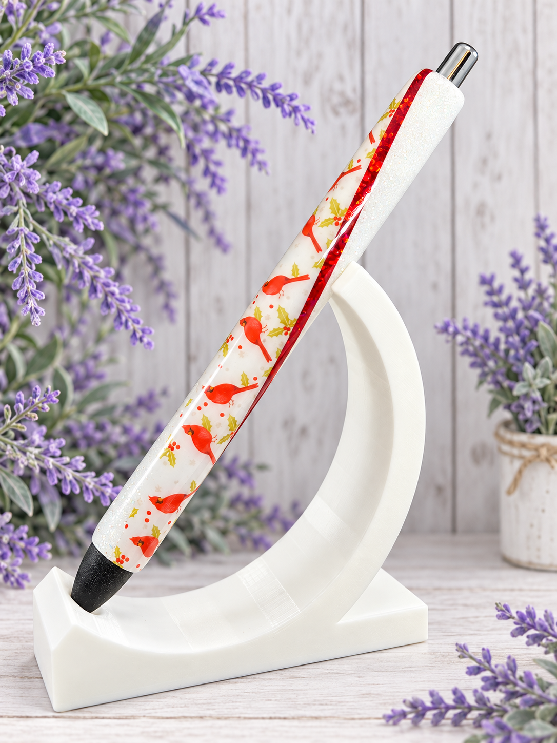 Handmade Cardinals glitter pen with free refill