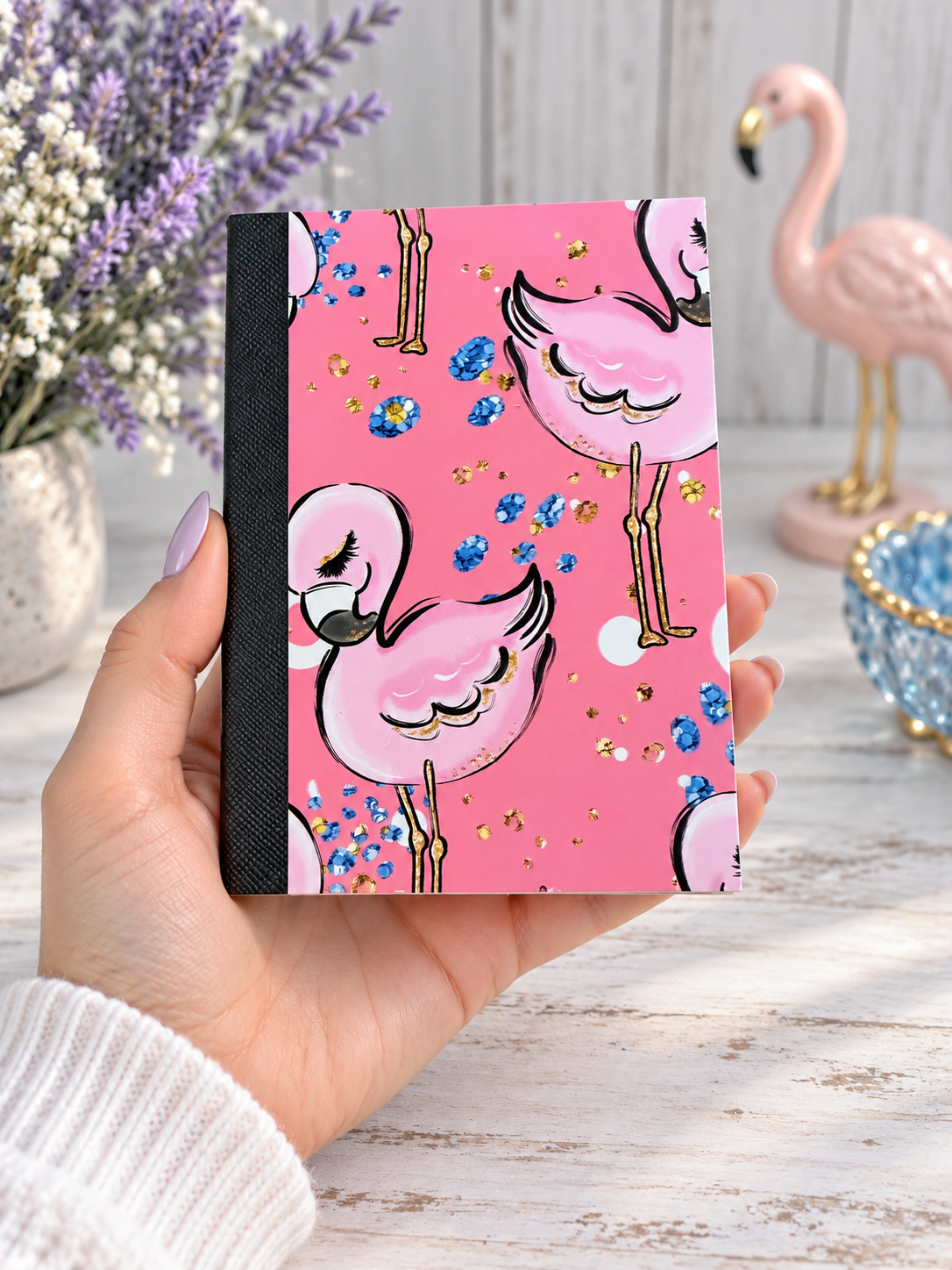 Decorative Vinyl Covered MINIATURE Composition Notebook Flamingos