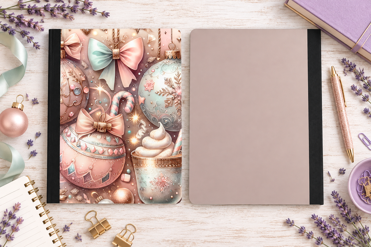 Decorative Vinyl Covered Composition Notebook Pink and Blue Ornaments