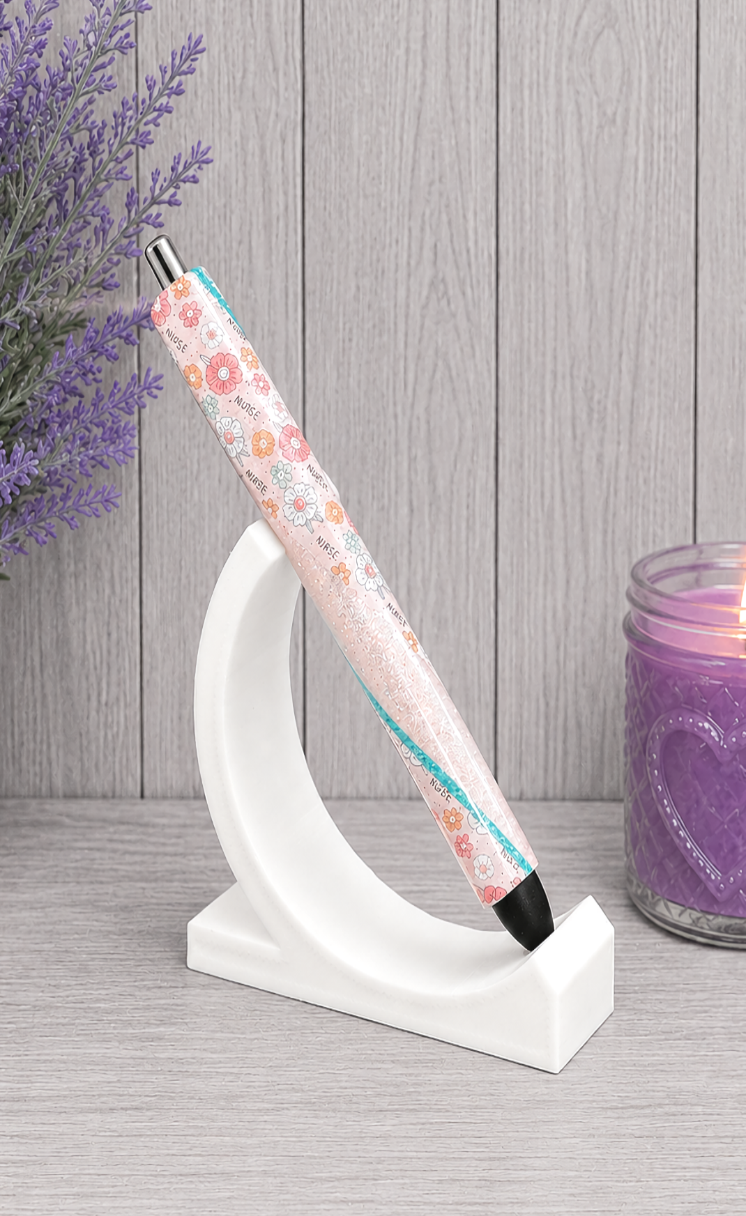 Handmade Nurse vinyl with flowers glitter pen with free refill