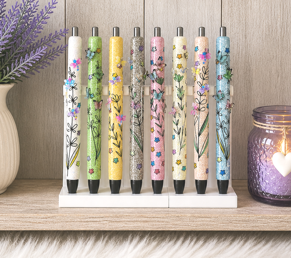 Handmade Mini Translucent Butterflies on Gold glitter pen with free refill
