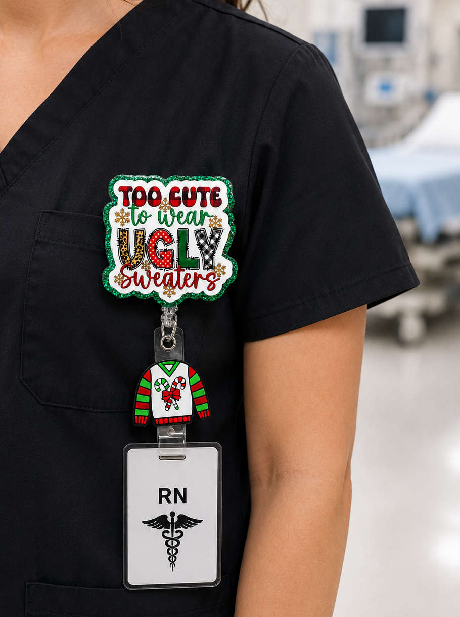 Handmade Christmas Ugly Sweater  Badge Reel