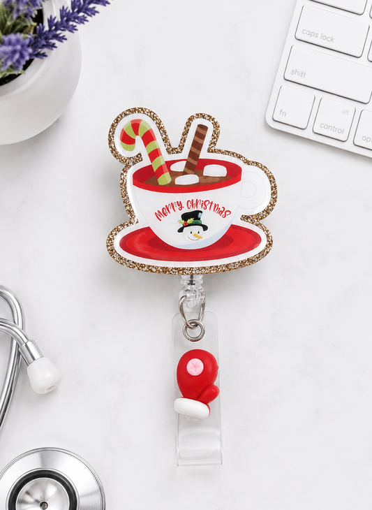 Handmade Christmas Cocoa Cup Badge Reel