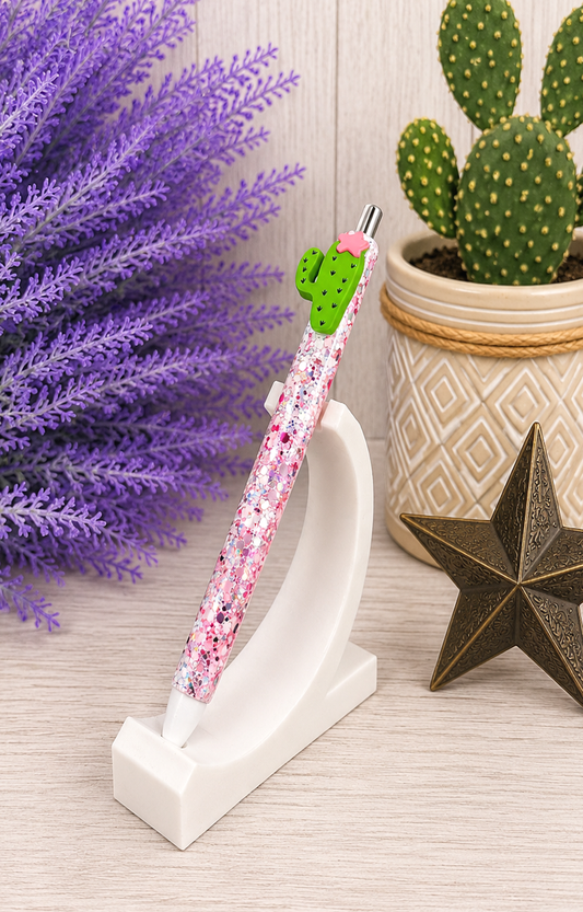 Handmade Cactus on chunky pink glitter pen with free refill