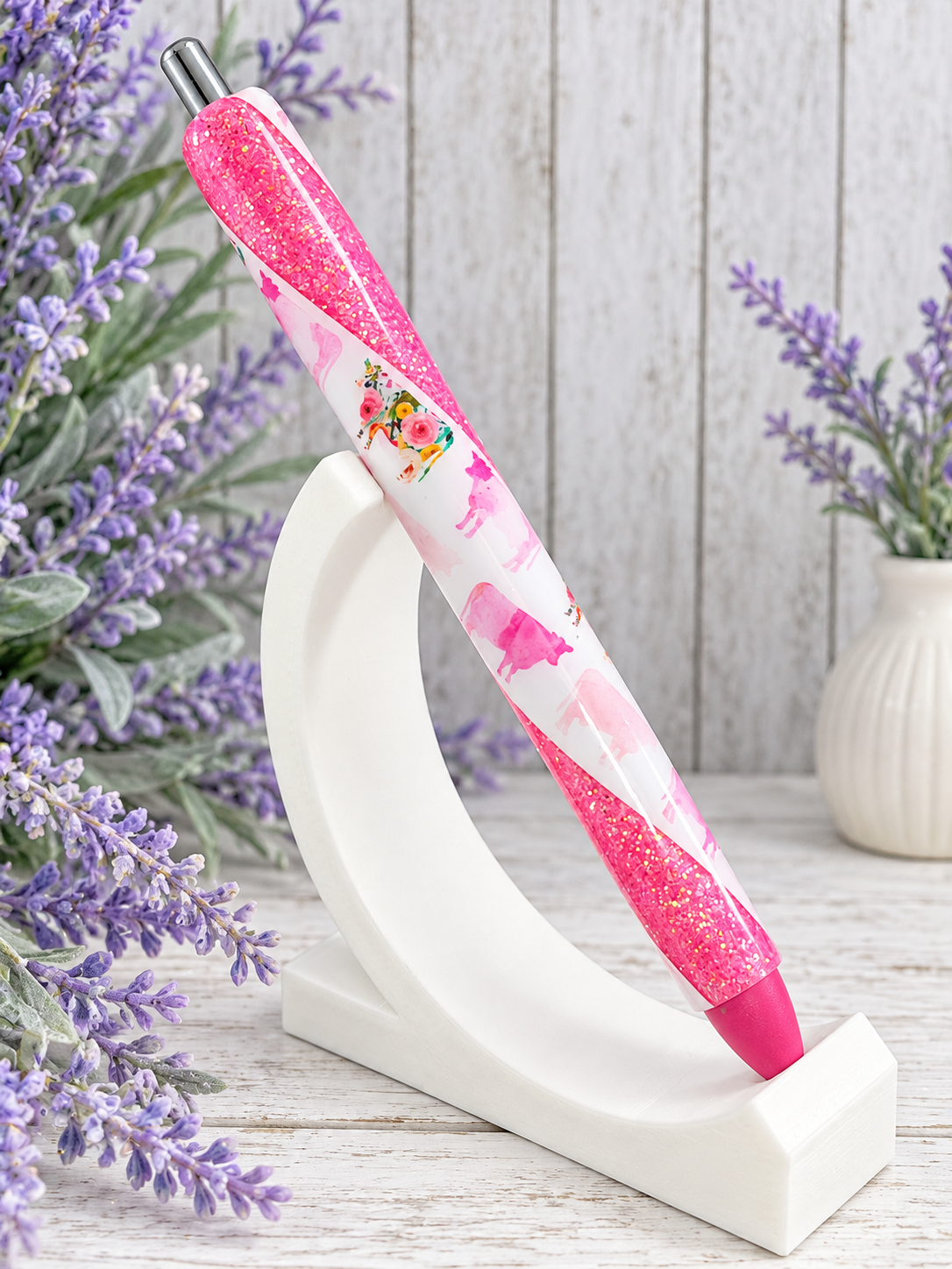 Handmade Pretty Pink Cows glitter pen with free refill 4