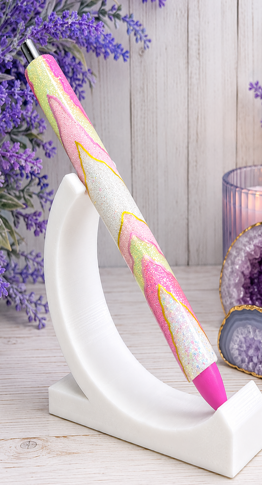 Handmade Pink and Green Geode design glitter pen with free refill