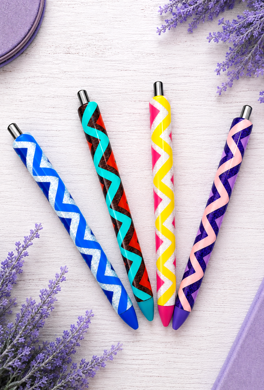 Handmade Blues Zig Zag glitter pen with free refill