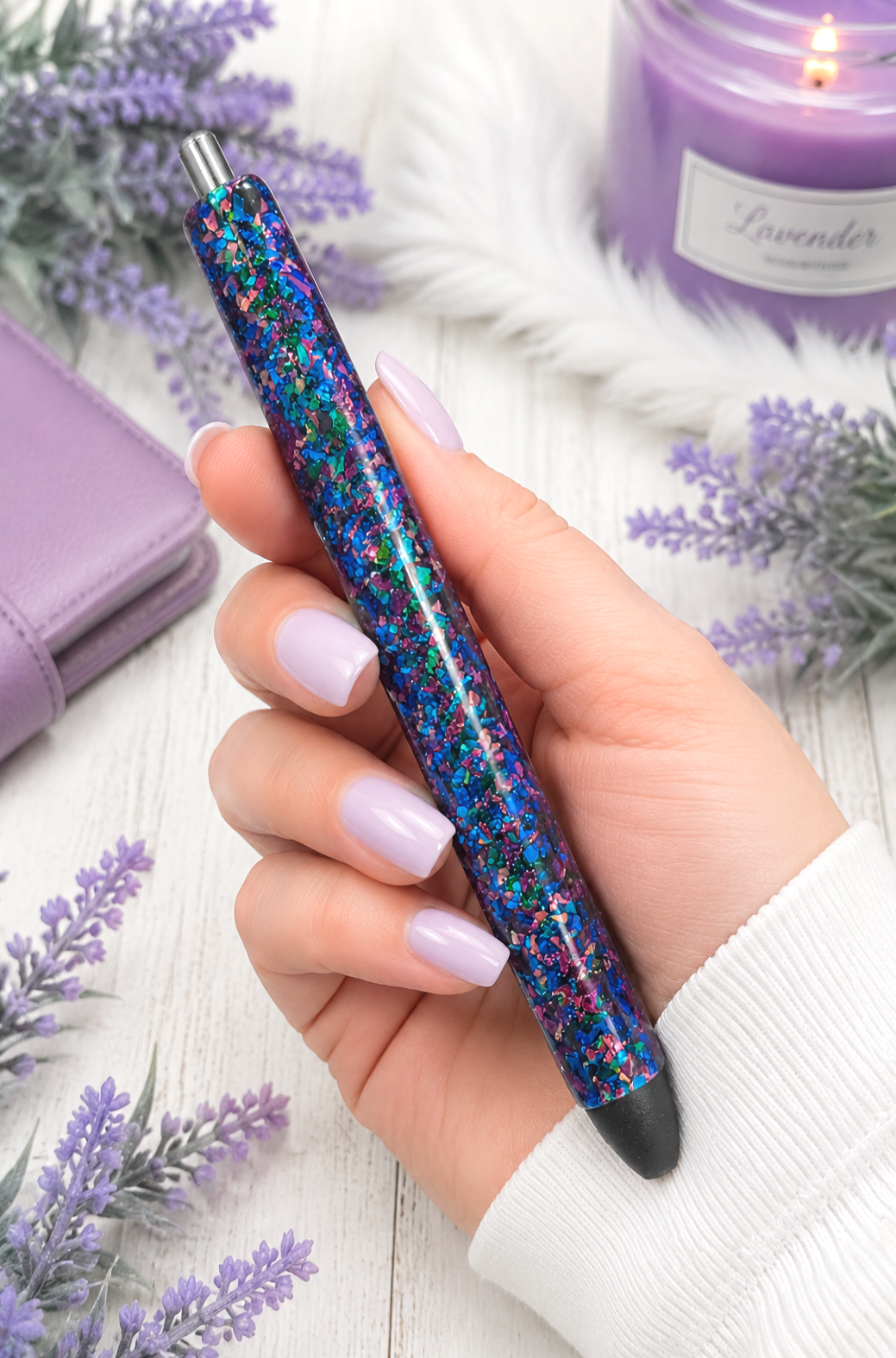 Handmade Pink and Blue Foil glitter pen with free refill