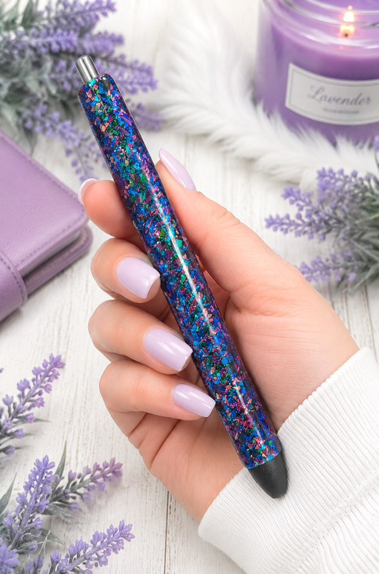 Handmade Pink and Blue Foil glitter pen with free refill