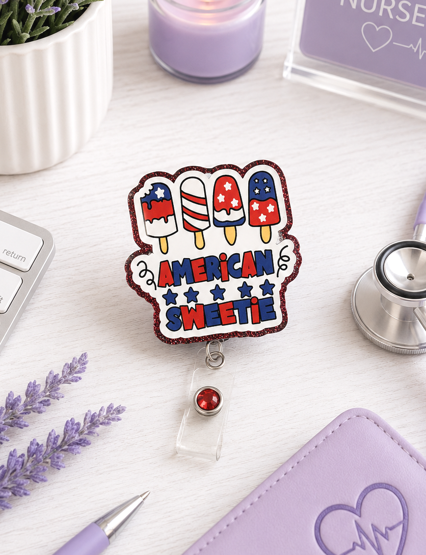 Handmade Patriotic American Sweetie Badge Reel