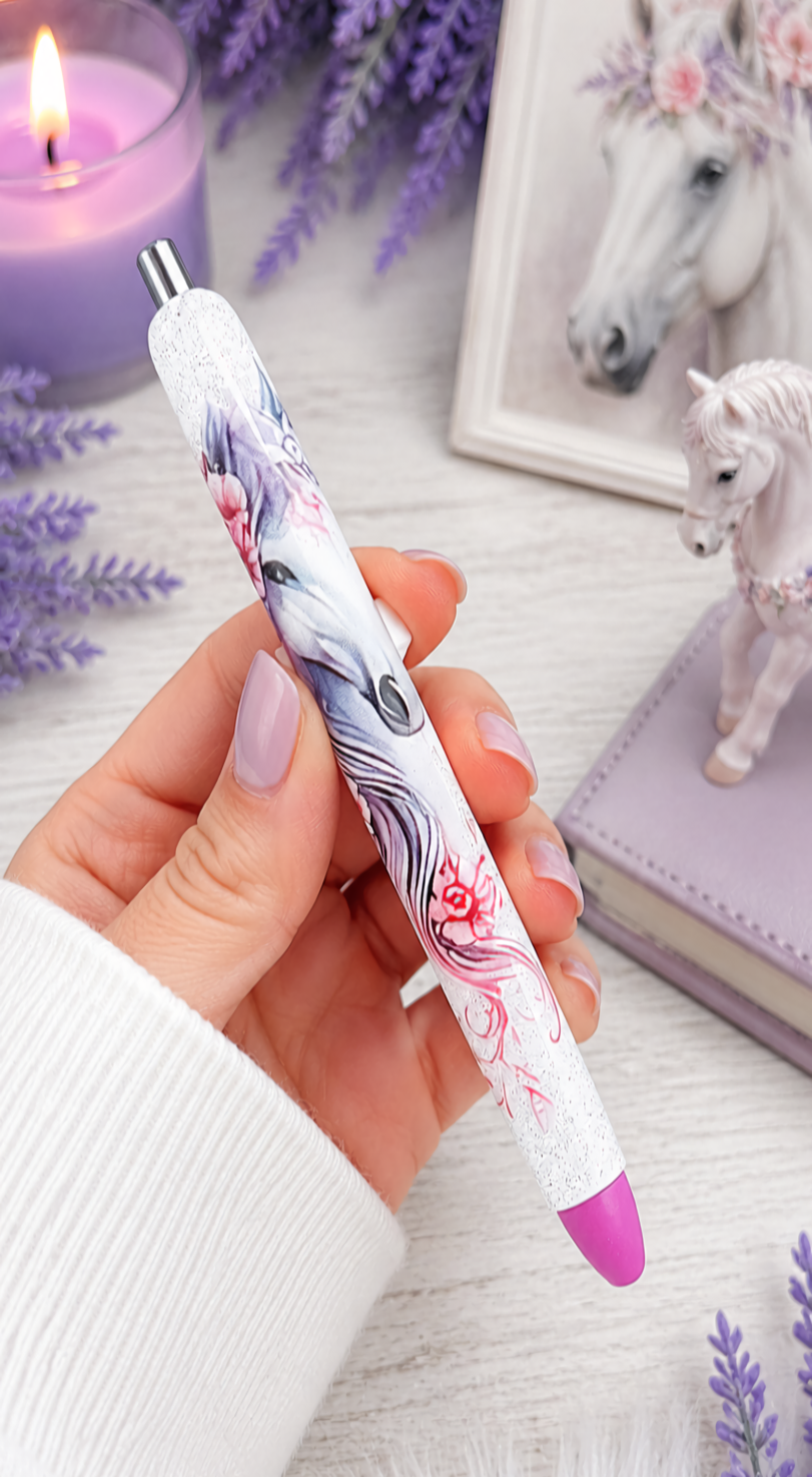 Handmade Horse with flowers glitter pen with free refill 2