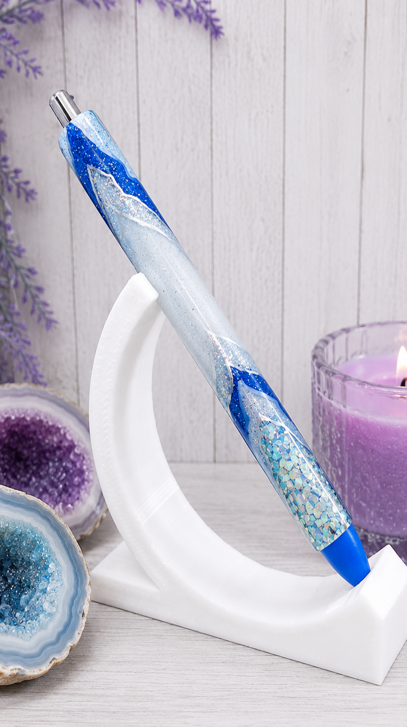 Handmade Blue Geode design glitter pen with free refill