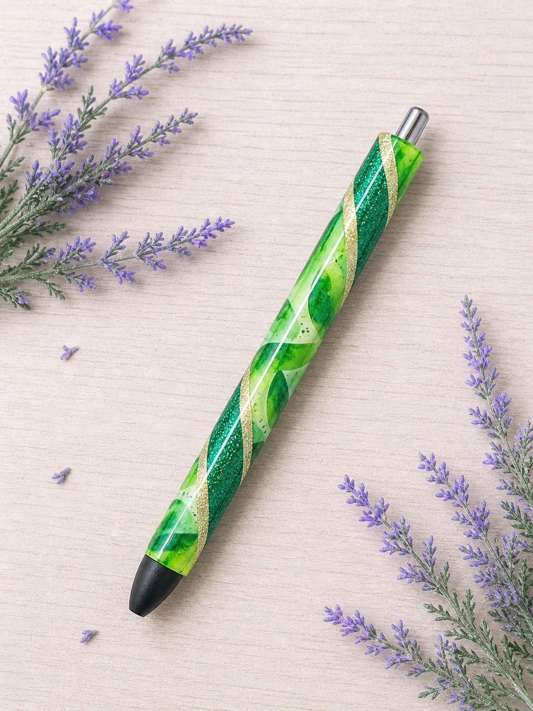 Handmade Pickles on green glitter pen with free refill